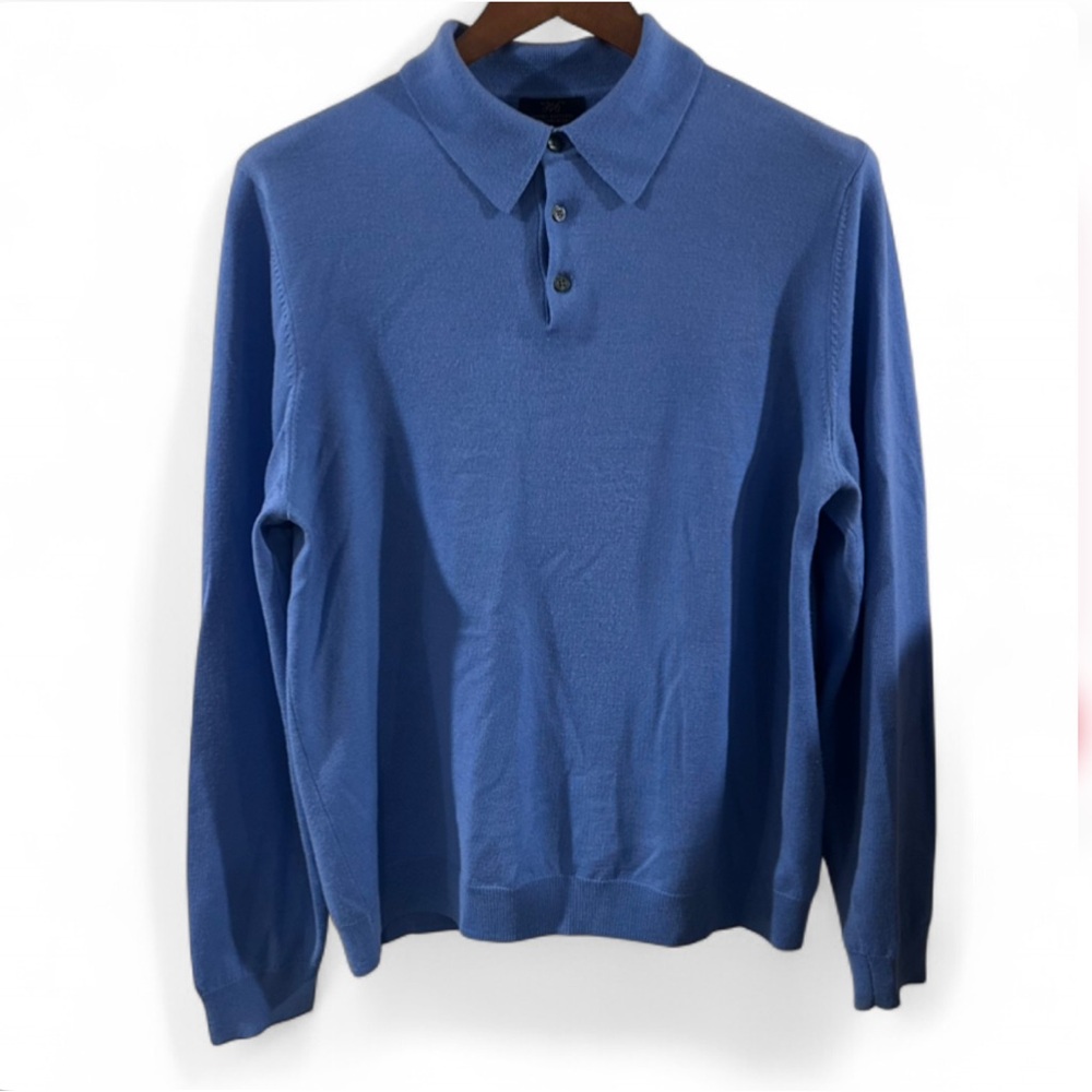 Brooks Brothers Blue Merino Wool Polo Sweater Size Men’s Large
